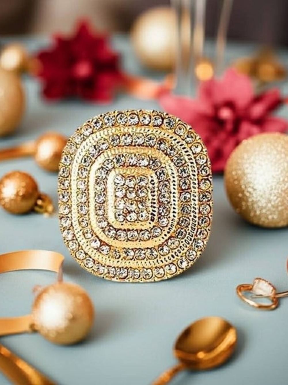Gold Crystal Pave Adjustable Ring